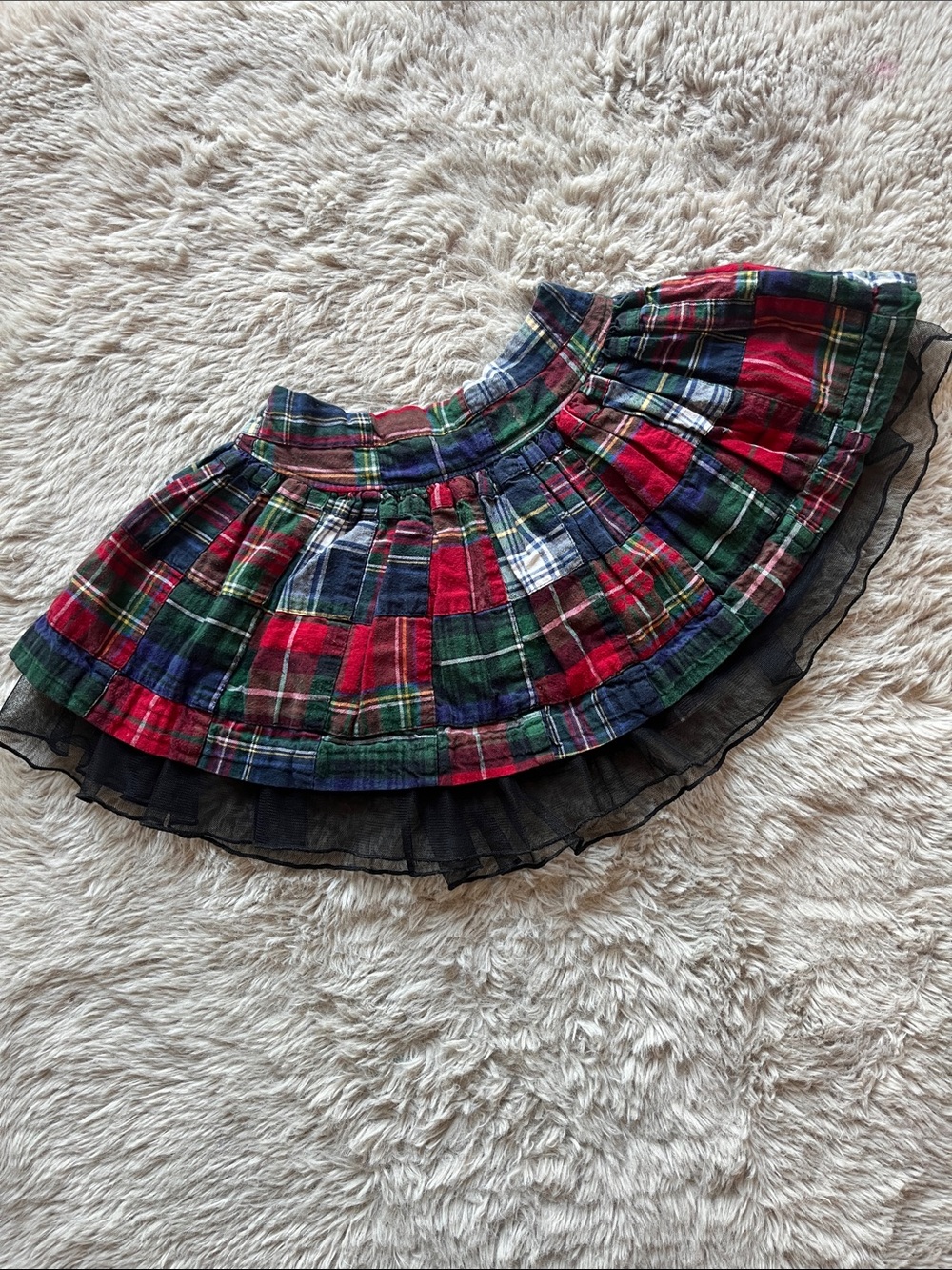 GAP Girls Plaid Tiered Skirt with Black Tulle Trim